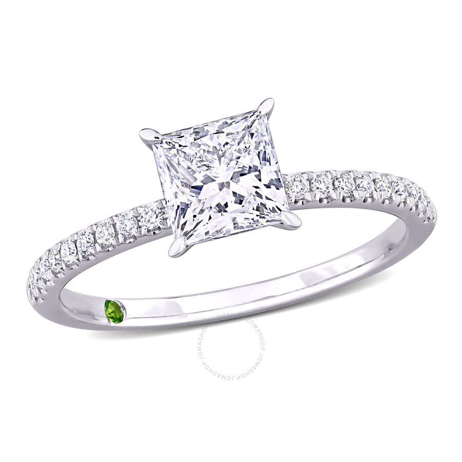 Shop Created Forever 1 1/6ct Tdw Princess-cut Lab-created Diamond And Tsavorite Accent Engagement Ring In In White