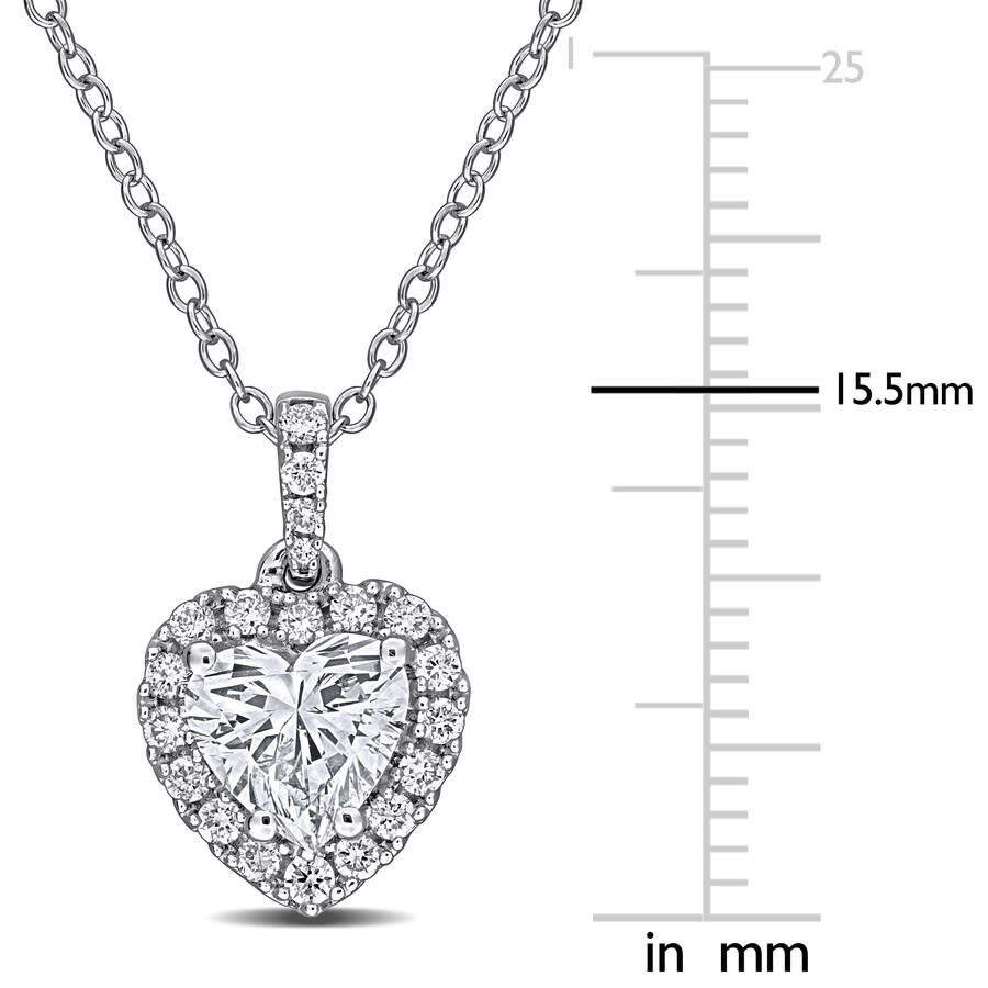 Created Forever 1 1/8ct Tgw Heart And Round-cut Lab Grown Diamond Halo Pendant With Chain In Sterlin In Metallic