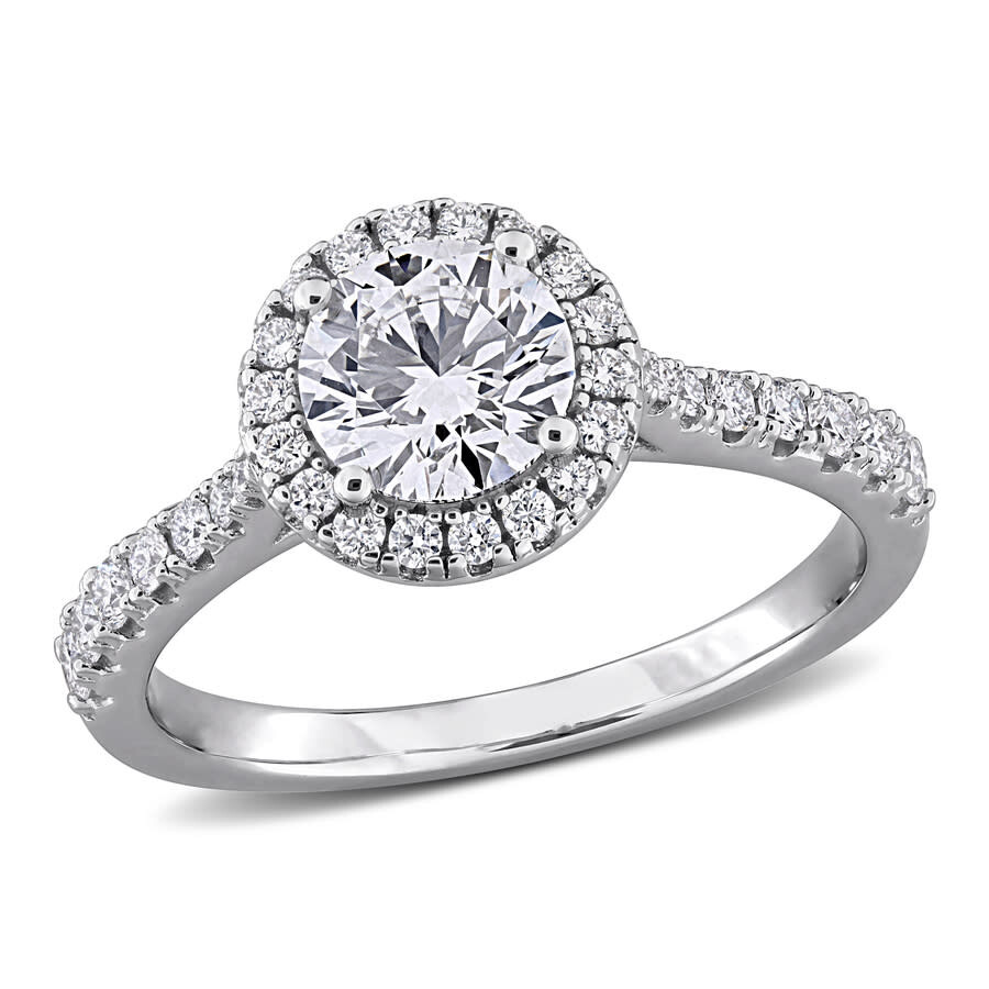 Created Forever 1 2/5ct Tgw Lab Grown Diamond Halo Engagement In Sterling Silver In Metallic