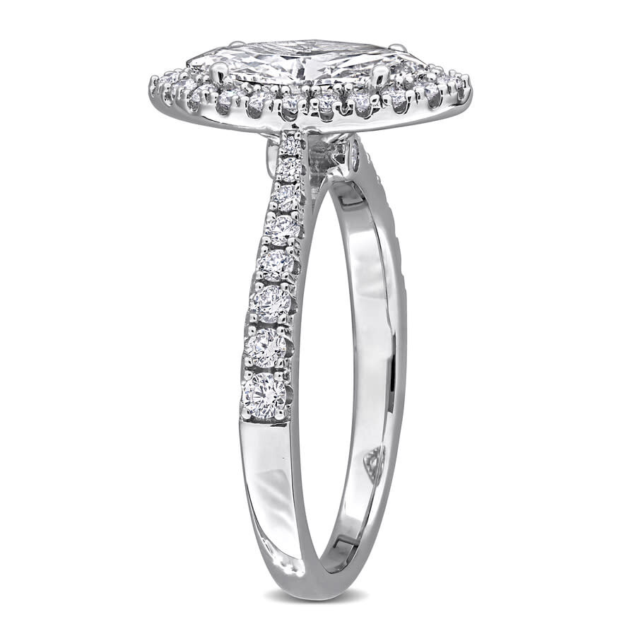 Created Forever 1 2/5ct Tgw Marquise And Round-cut Lab Grown Diamond Halo Engagement In Sterling Sil In Metallic
