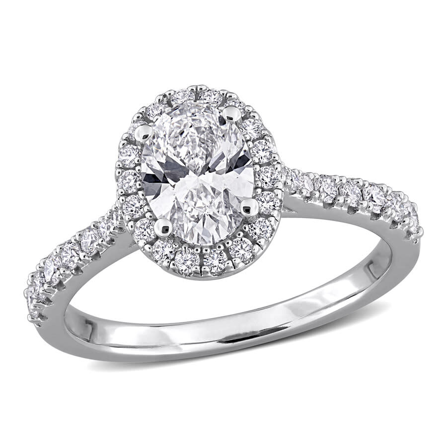 Created Forever 1 2/5ct Tgw Oval And Round-cut Lab Grown Diamond Halo Engagement In Sterling Silver In White