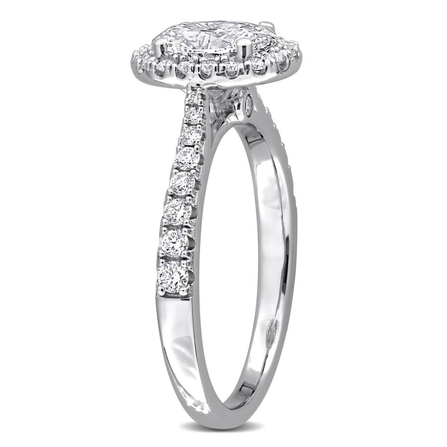 Created Forever 1 2/5ct Tgw Oval And Round-cut Lab Grown Diamond Halo Engagement In Sterling Silver In White