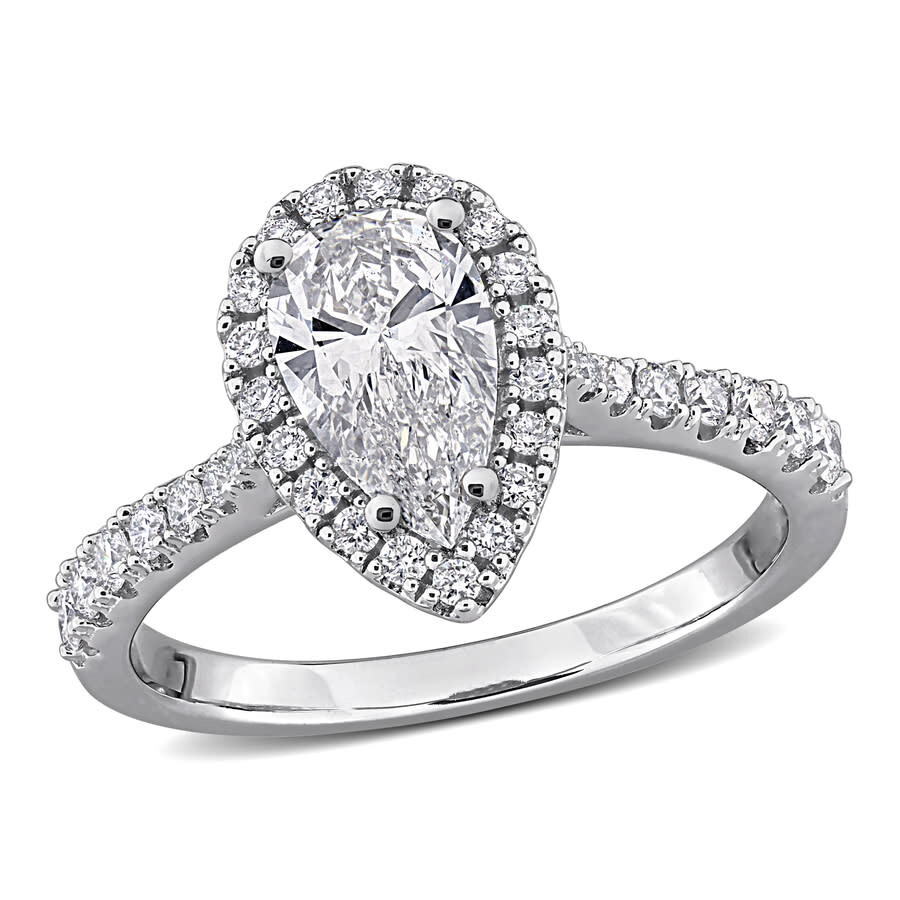 Created Forever 1 2/5ct Tgw Pear-shaped And Round-cut Lab Grown Diamond Halo Engagement In Sterling  In Silver