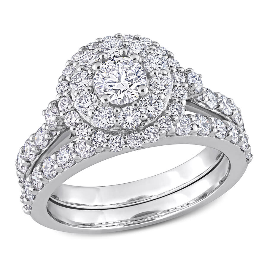 Shop Created Forever 1 3/4 Ct Tw Lab Created Diamond Double Halo Bridal Set Ring In 14k White Gold