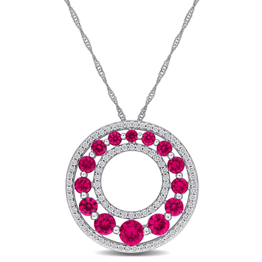 Created Forever 1 3/4ct Tgw Created Ruby And 1/3ct Tw Lab Grown Diamond Graduated Open Circle Pendan In Metallic