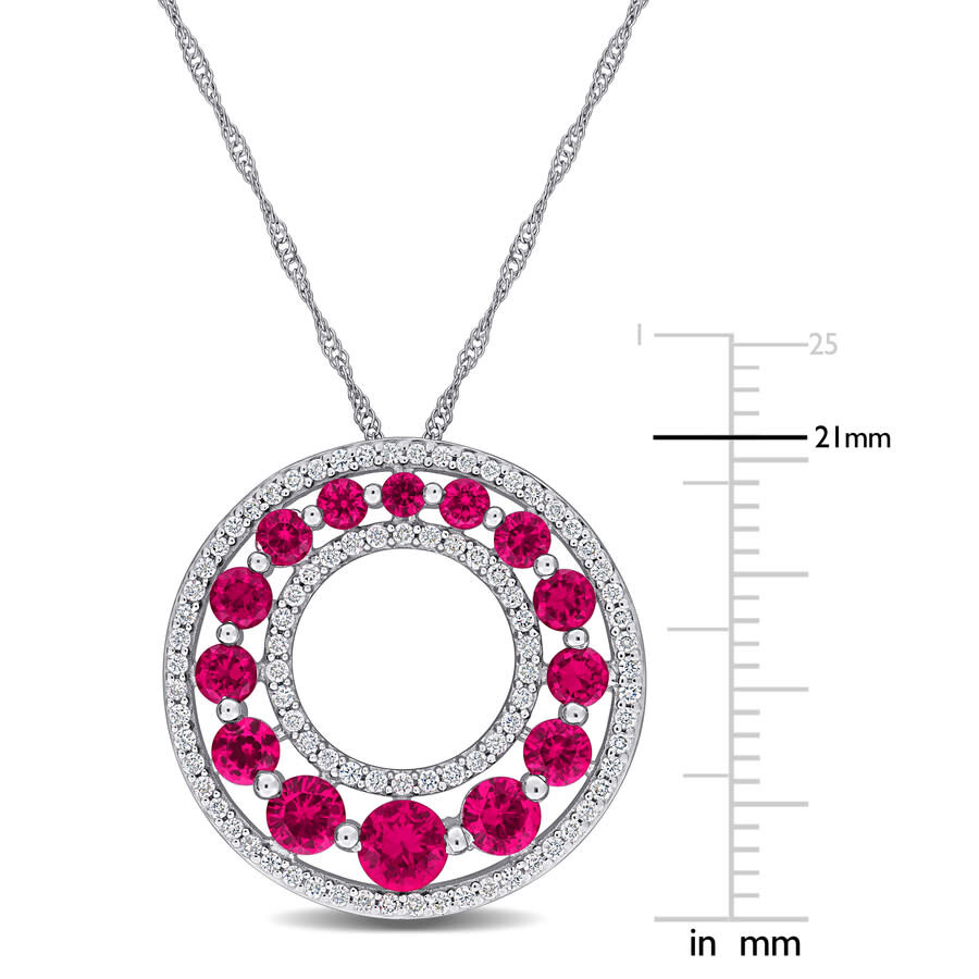 Created Forever 1 3/4ct Tgw Created Ruby And 1/3ct Tw Lab Grown Diamond Graduated Open Circle Pendan In Metallic