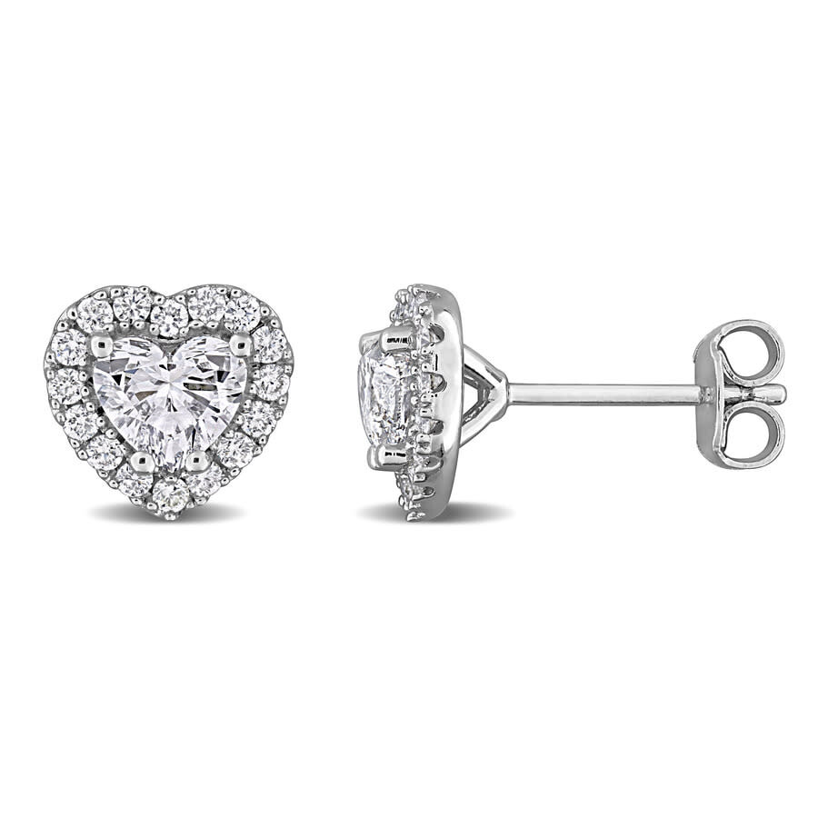 1 3/8 CT Heart and Round Lab Grown Diamonds TW Fashion Post Earrings Silver