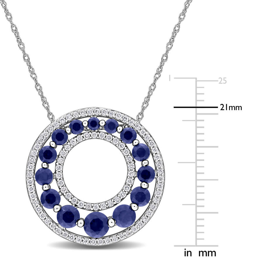 Created Forever 1 4/5ct Tgw Created Blue Sapphire And 1/3ct Tw Lab Grown Diamond Circle Pendant With In Metallic