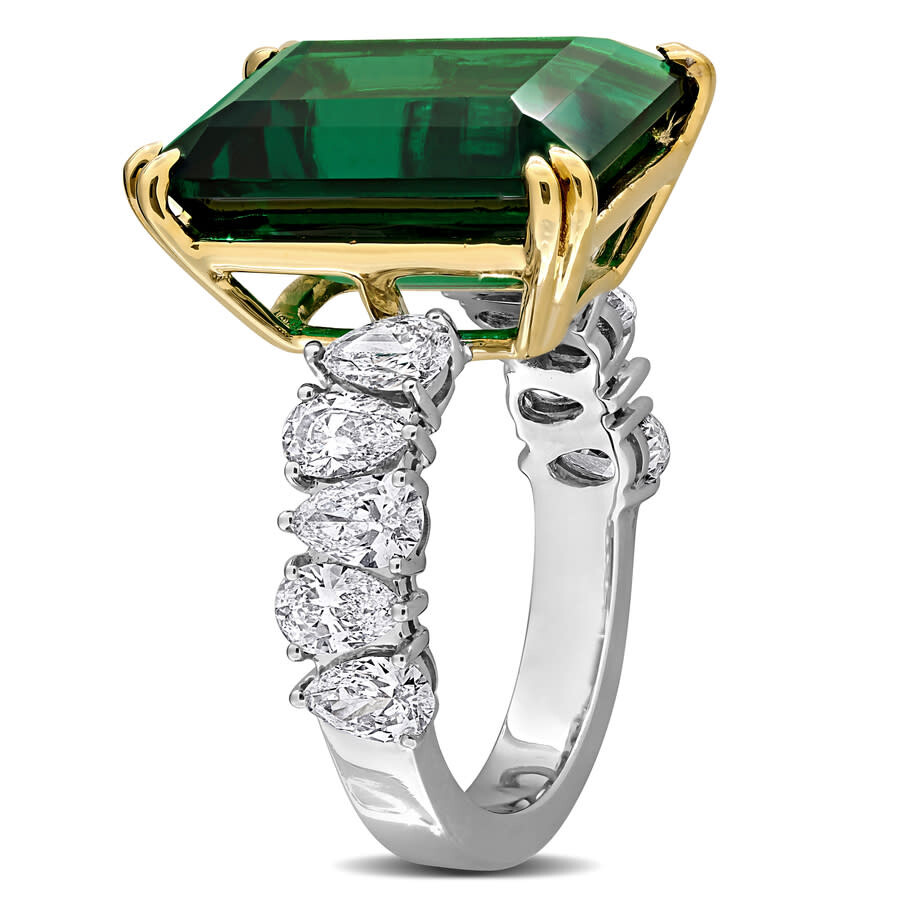 Created Forever 10 7/8ct Tgw Created Emerald And 1 1/2ct Two Lab-grown Diamond Cocktail Ring In 18k In Two Tone