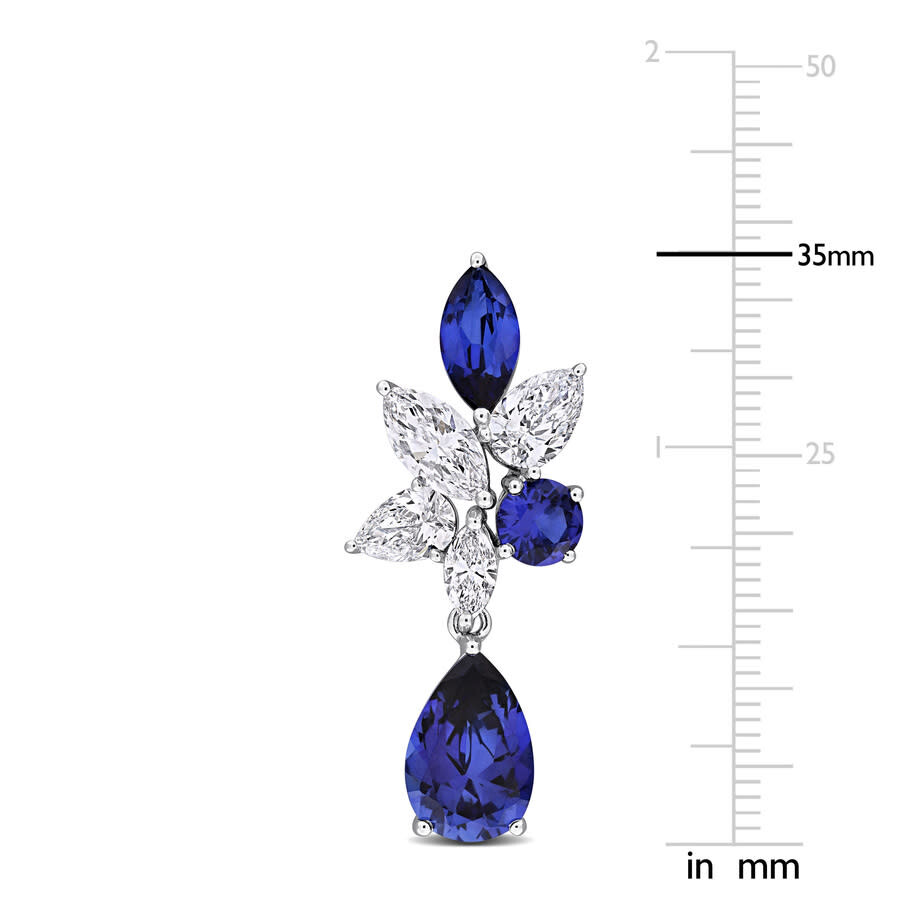 Created Forever 12 1/2ct Tgw Created Blue Sapphire And 4 1/2ct Tw Lab-grown Diamond Cluster Drop Ear In White