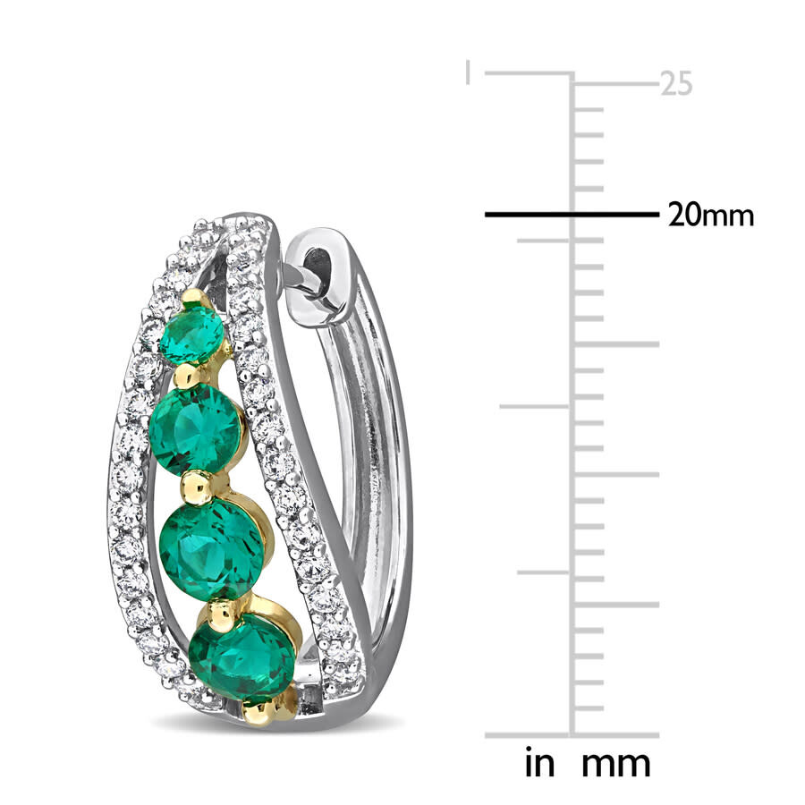 Created Forever 1/2 Ct Lab Grown Diamond Tw And 1 1/3 Ct Tgw Created Emerald Hoop Earrings 14k White In Metallic
