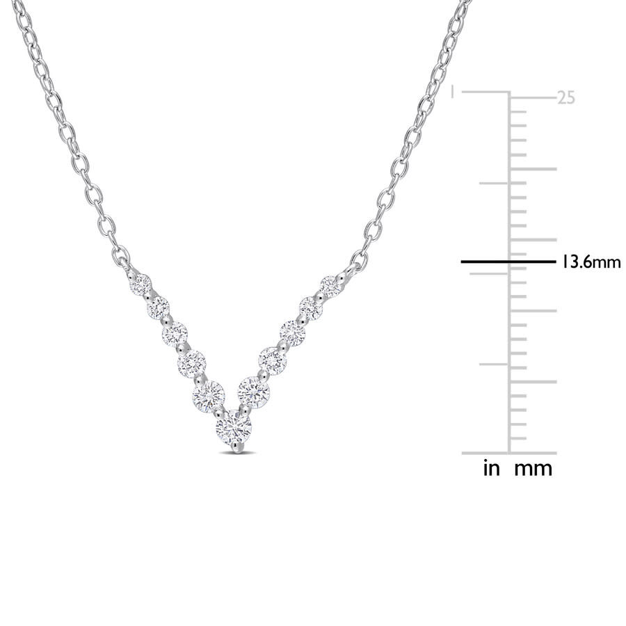 Created Forever 1/3 Ct Tgw Lab Created Diamond Graduated V Necklace In Platinum Plated Sterling Silv In White