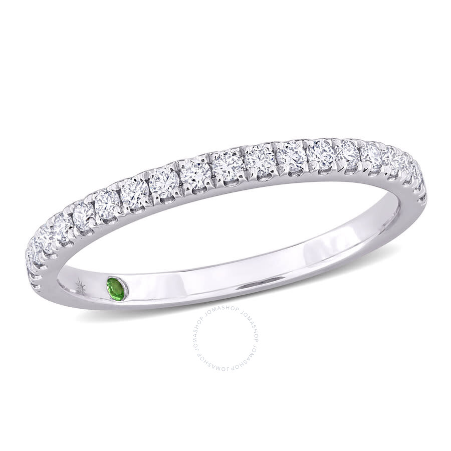 Shop Created Forever 1/3ct Tdw Lab-created Diamond And Tsavorite Accent Semi-eternity In 14k White Gold