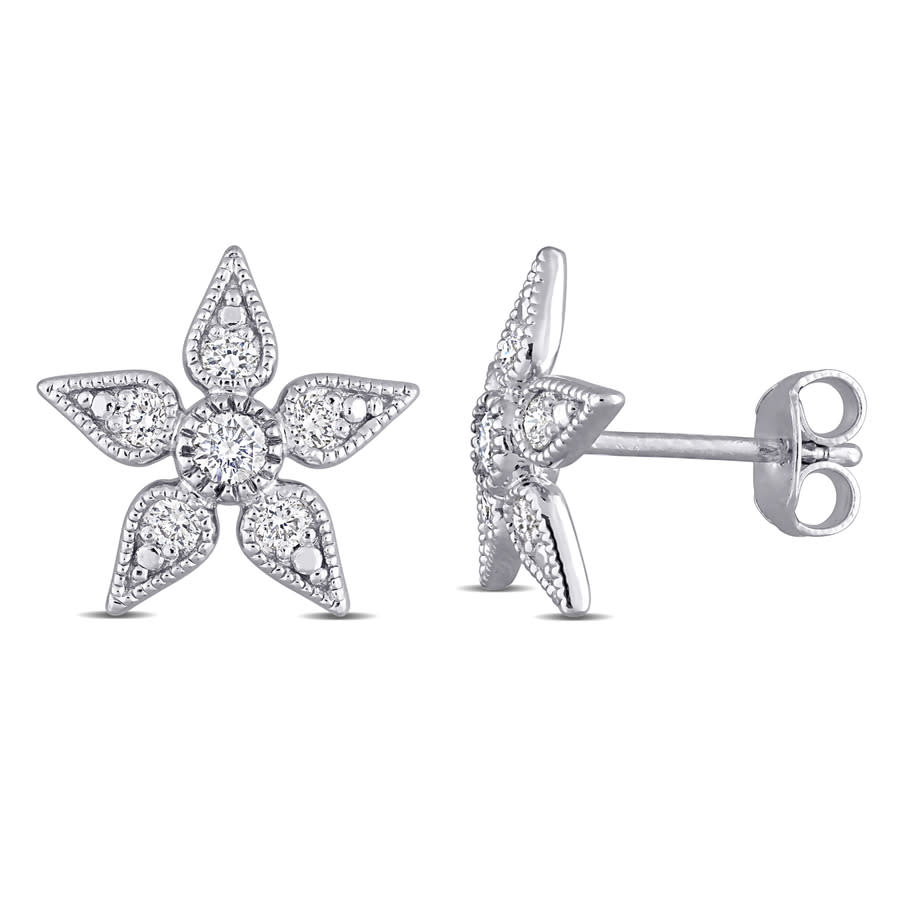 Created Forever 1/3ct Tw Lab-grown Diamond Flower Stud Earrings In Sterling Silver