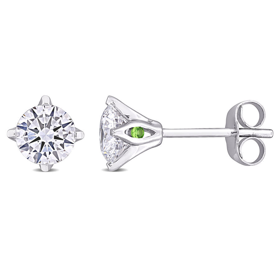 Created Forever 1ct Tdw Lab-created Diamond And Tsavorite Accent Solitaire Stud Earrings In 14k Whit In Metallic