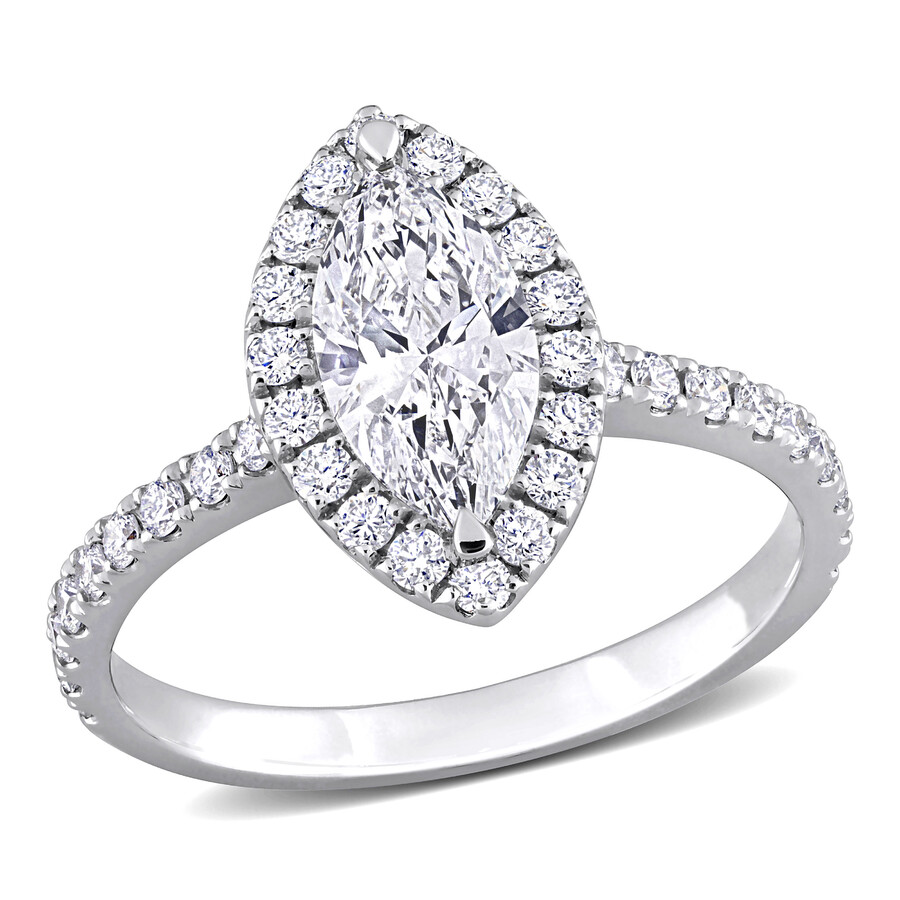 Created Forever 1ct Tdw Marquise Lab-created Diamond Halo Engagement Ring In 14k White Gold In Silver