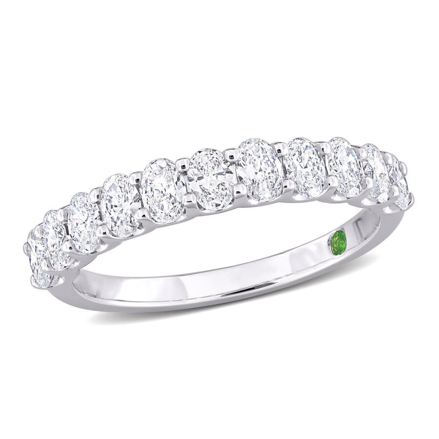 Shop Created Forever 1ct Tdw Oval Lab-created Diamond And Tsavorite Accent Semi-eternity In 14k White Gol