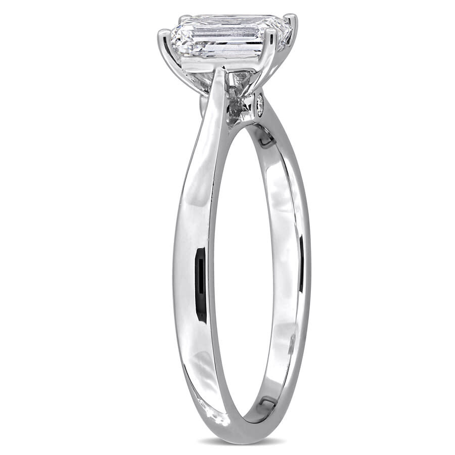 Created Forever 1ct Tgw Emerald And Round-cut Lab Grown Diamond Engagement Ring In Sterling Silver In White