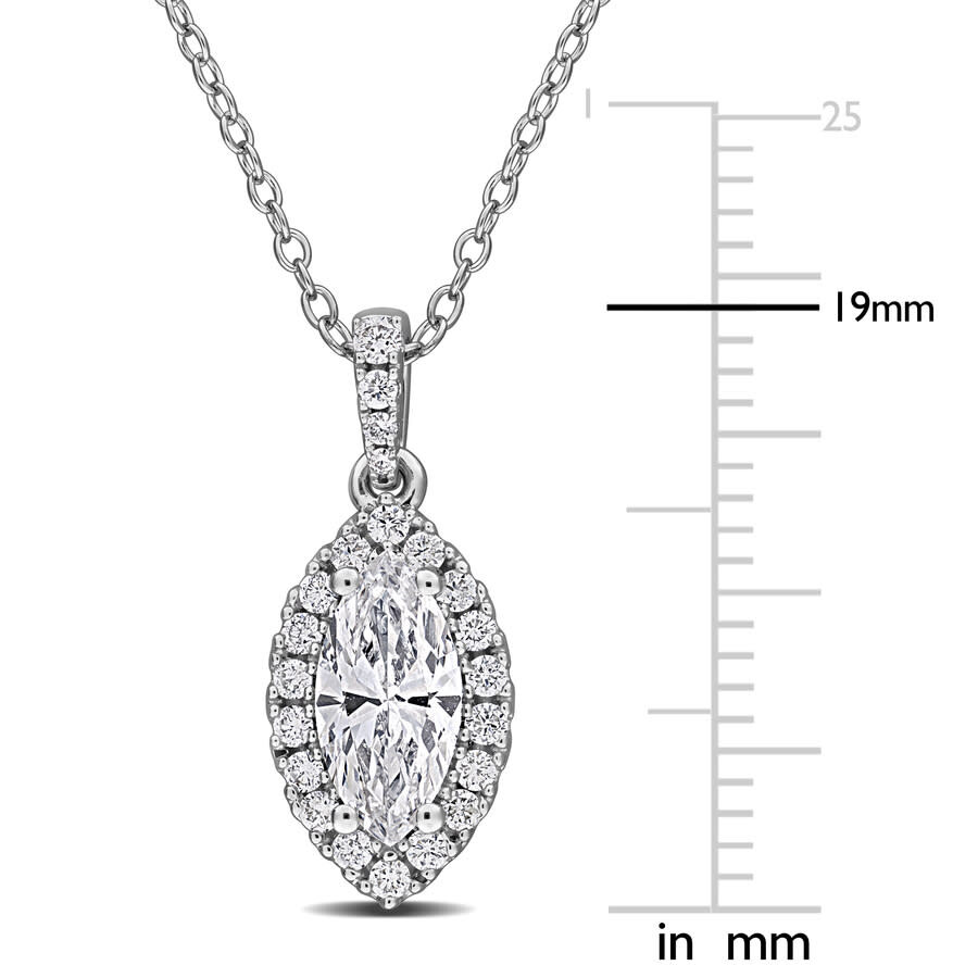 Created Forever 1ct Tgw Marquise And Round-cut Lab Grown Diamond Halo Pendant With Chain In Sterling In Metallic