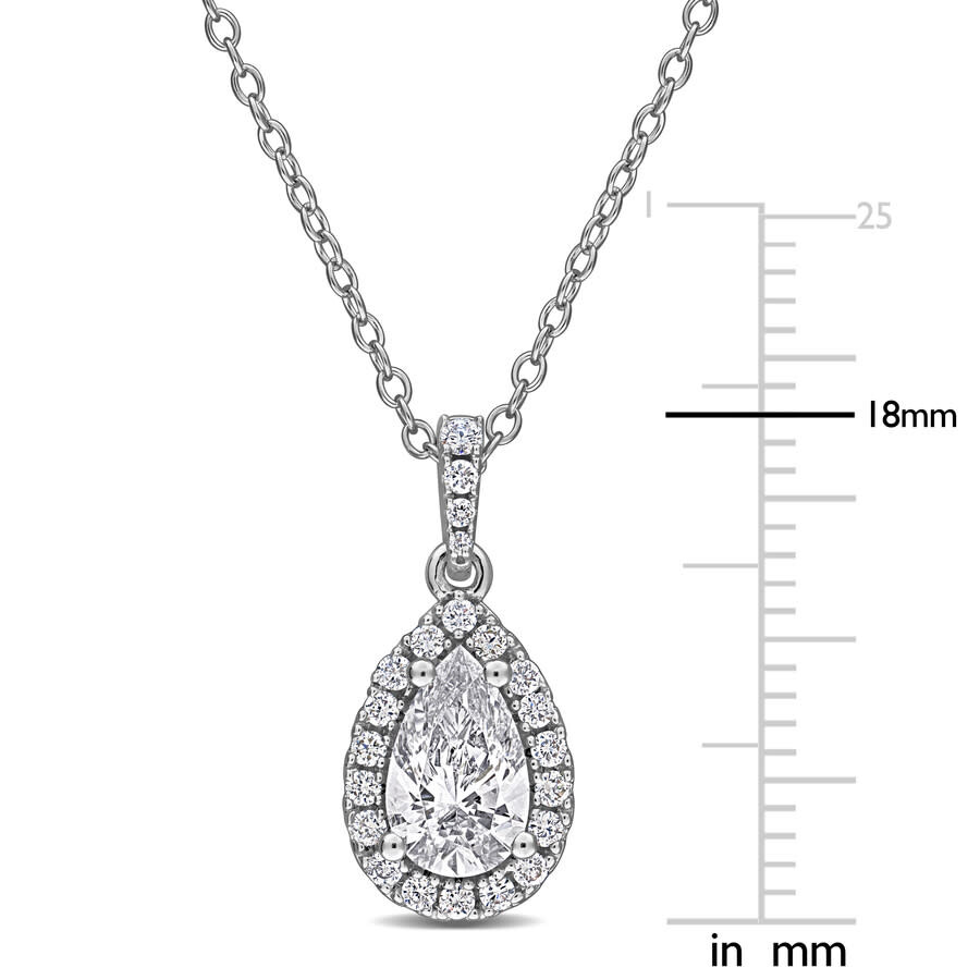 Created Forever 1ct Tgw Pear-shaped And Round-cut Lab Grown Diamond Halo Pendant With Chain In Sterl In Metallic