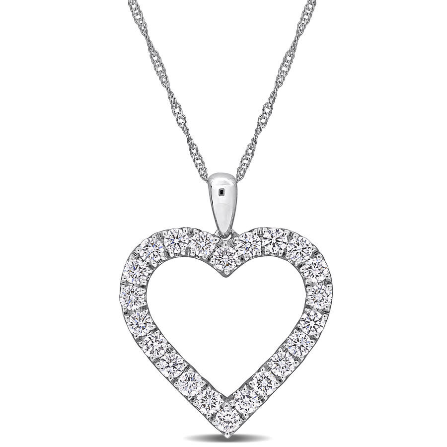 Created Forever 1ct Tw Lab-grown Diamond Open Heart Necklace 14k White Gold-17 In In White