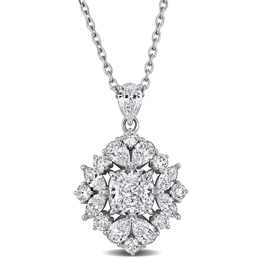 Created Forever 2 1/10ct Tw Multi-shaped Lab Grown Diamond Cluster Pendant With Chain In 14k White G In Metallic
