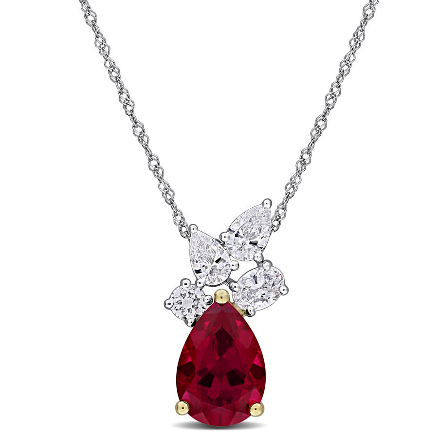 Created Forever 2 1/2ct Tgw Created Ruby And 3/5ct Tw Lab-grown Diamond Pendant With Chain In 18k Wh In Two Tone