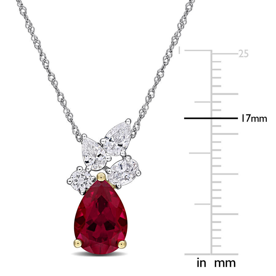 Created Forever 2 1/2ct Tgw Created Ruby And 3/5ct Tw Lab-grown Diamond Pendant With Chain In 18k Wh In Two Tone