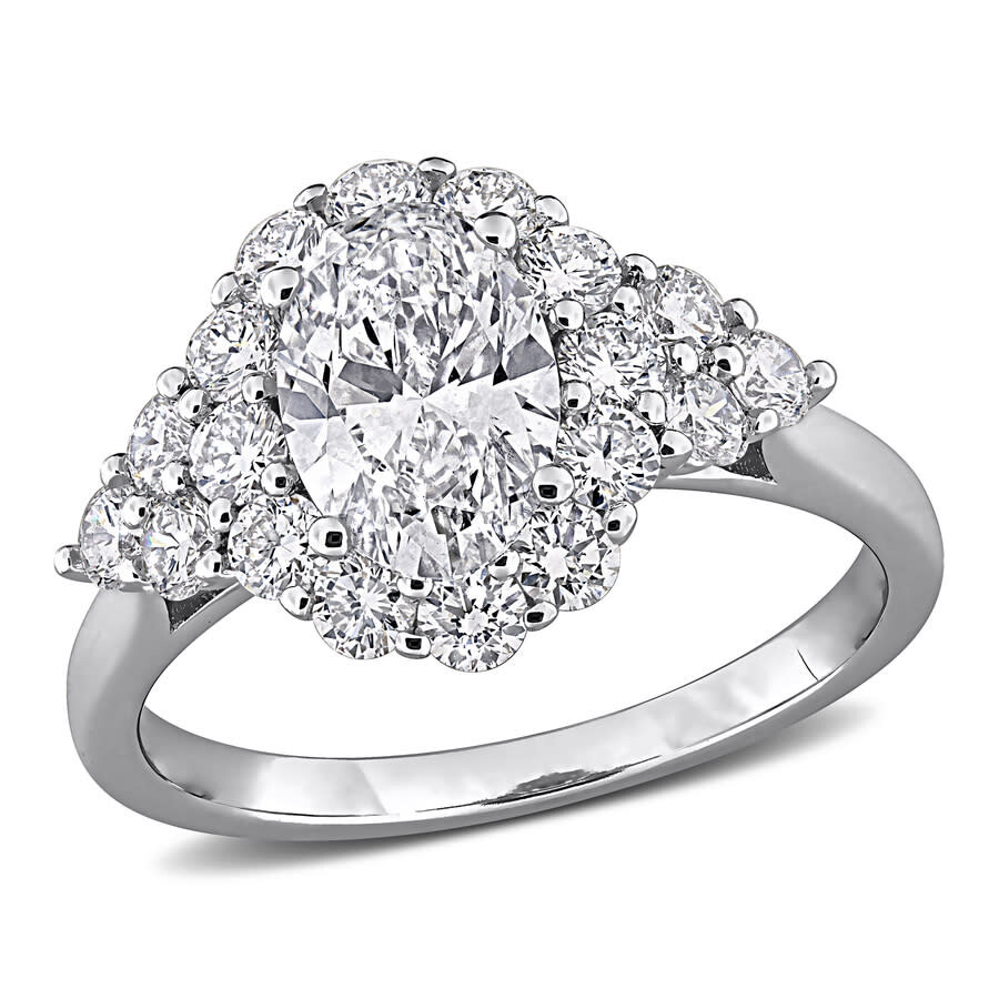 Created Forever 2 1/4ct Tgw Oval And Round-cut Lab Grown Diamond Halo Engagement Ring In Sterling Si In White