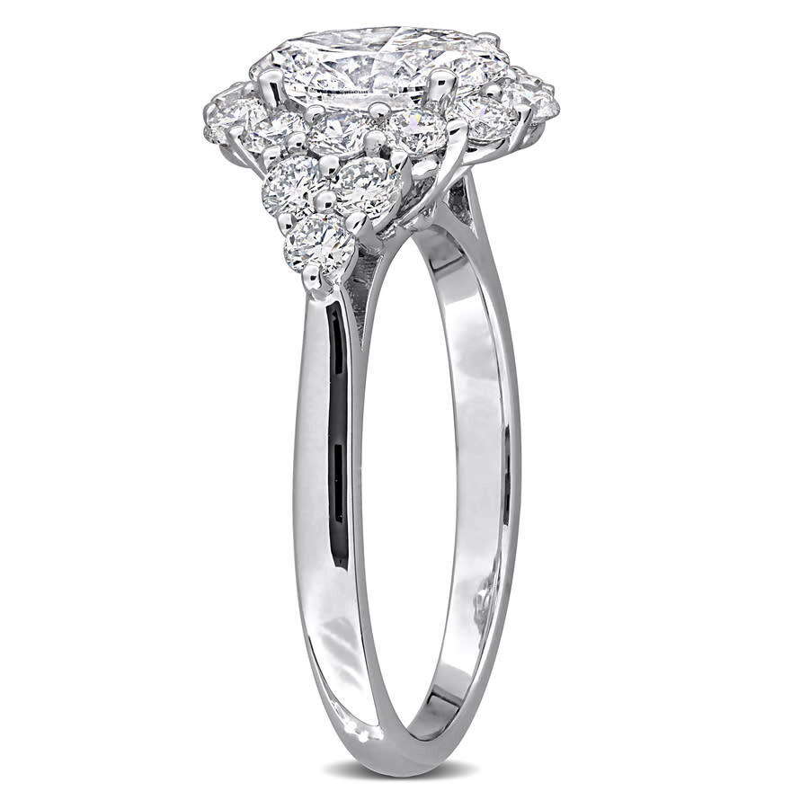 Created Forever 2 1/4ct Tgw Oval And Round-cut Lab Grown Diamond Halo Engagement Ring In Sterling Si In White