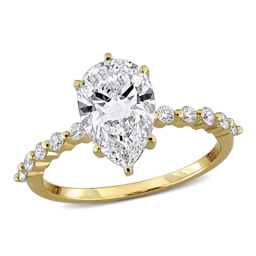 Created Forever 2 1/4ct Tw Pear And Round-cut Lab Grown Diamond Engagement Ring In 14k Yellow Gold In Gold