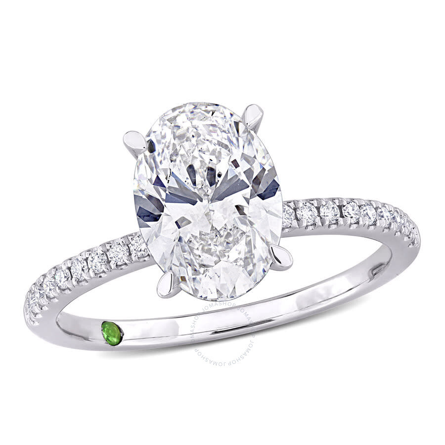 Shop Created Forever 2 1/6ct Tdw Oval Lab-created Diamond And Tsavorite Accent Engagement Ring In 14k Whi In White