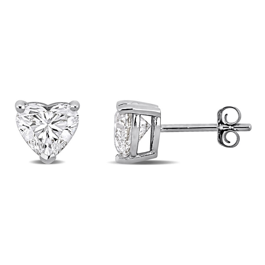 Created Forever 1ct Tw Heart-shaped Lab-grown Diamond Stud Earrings In 14k White Gold In Metallic