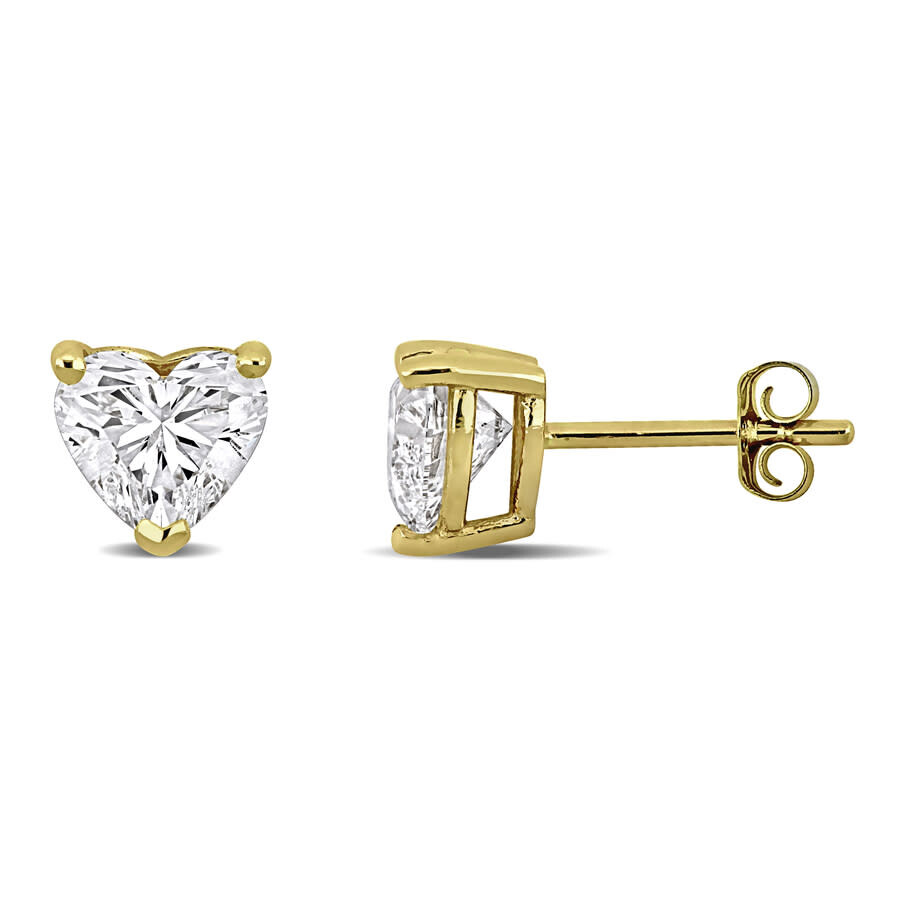 Created Forever 2 Ct Heart Lab Grown Diamond Tw Stud Earrings 14k Yellow Gold In Gold