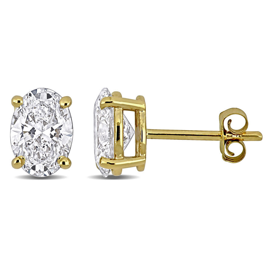 Created Forever 2 Ct Oval Lab Grown Diamond Tw Stud Earrings 14k Yellow Gold In Gold
