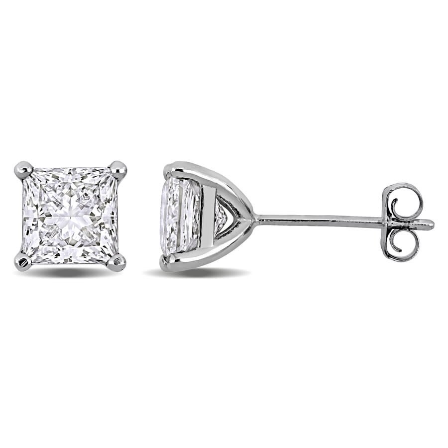 Created Forever 2 Ct Princess Lab Grown Diamond Tw Stud Earrings 14k White Gold In Metallic
