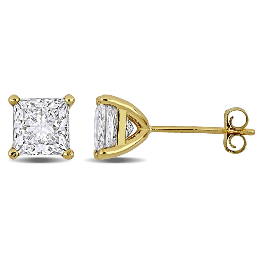 Created Forever 2 Ct Princess Lab Grown Diamond Tw Stud Earrings 14k Yellow Gold In Gold