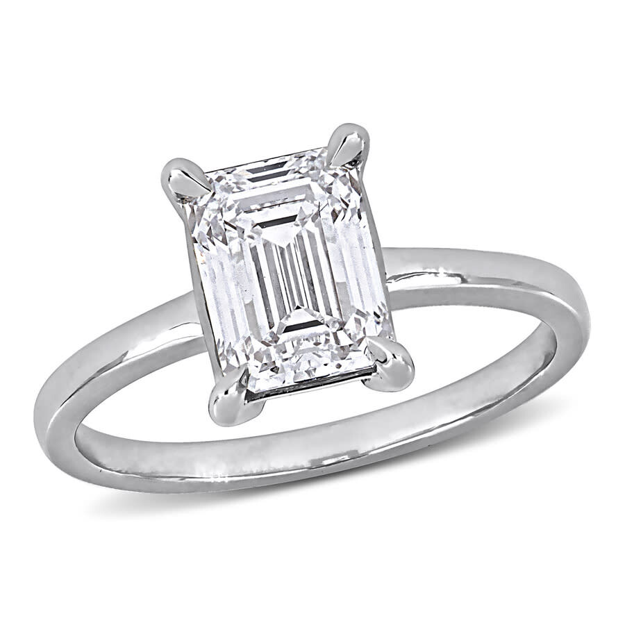 Created Forever 2ct Tw Emerald-cut Lab Grown Diamond Solitaire Engagement Ring In 14k White Gold In Metallic