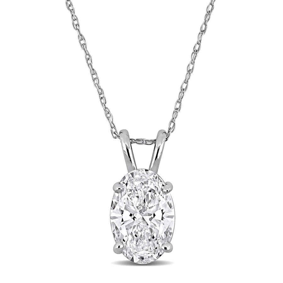 Created Forever 2ct Tw Oval-cut Lab Grown Diamond Solitaire Pendant With Chain In 14k White Gold - 1 In Metallic