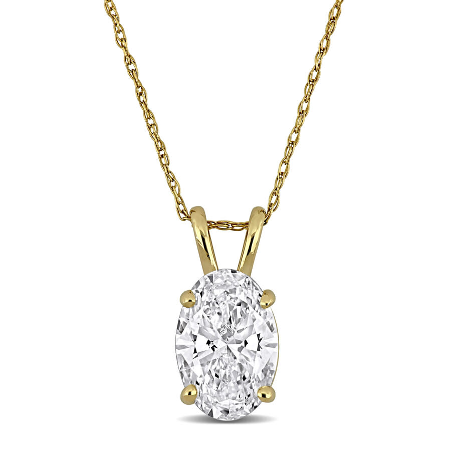Created Forever 2ct Tw Oval-cut Lab Grown Diamond Solitaire Pendant With Chain In 14k Yellow Gold -  In Gold
