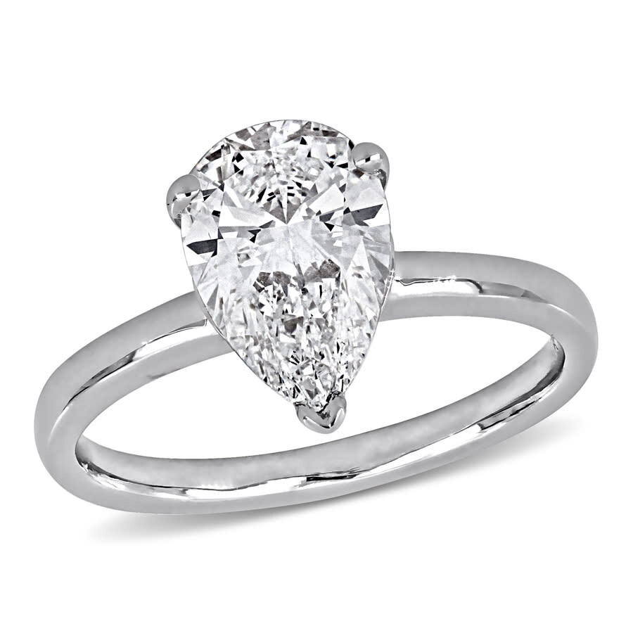 Created Forever 2ct Tw Pear-shaped Lab Grown Diamond Solitaire Engagement Ring In 14k White Gold In Metallic