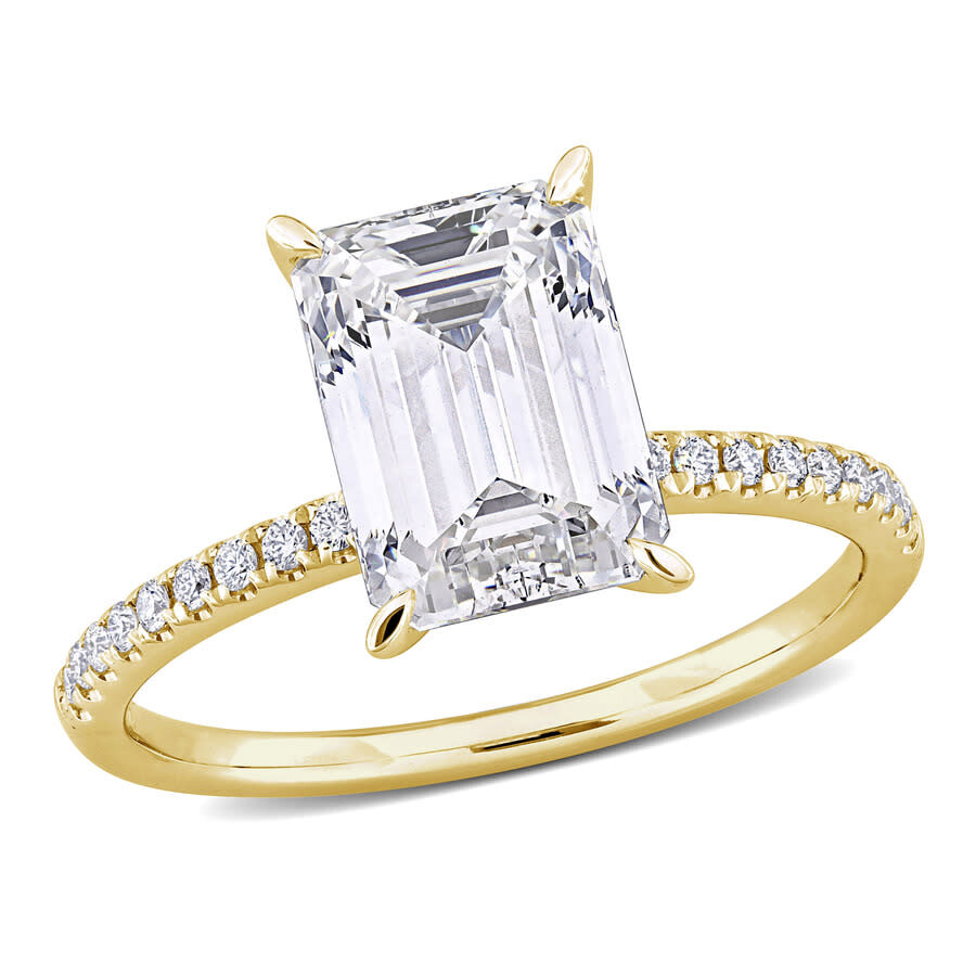 Created Forever 3 1/10ct Tw Emerald And Round-cut Lab-grown Diamond Solitaire Engagement Ring In 14k In Yellow