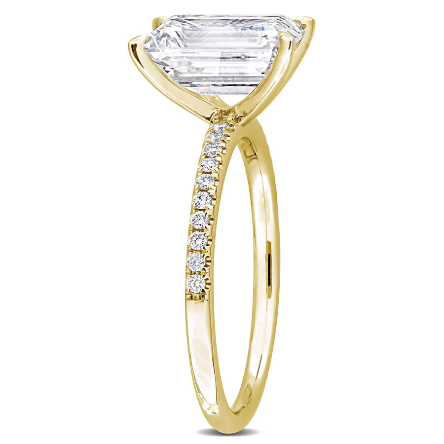 Created Forever 3 1/10ct Tw Emerald And Round-cut Lab-grown Diamond Solitaire Engagement Ring In 14k In Yellow