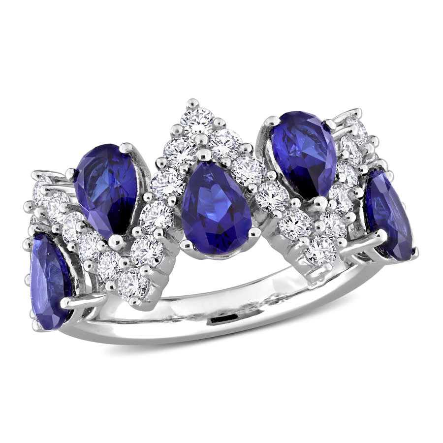 Created Forever 3 1/2ct Tgw Created Blue Sapphire And 7/8ct Tw Lab-grown Diamond Semi-eternity Ring In White