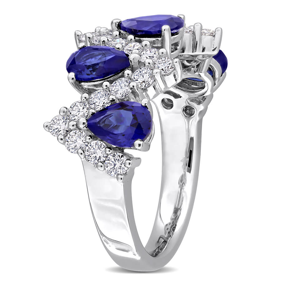 Created Forever 3 1/2ct Tgw Created Blue Sapphire And 7/8ct Tw Lab-grown Diamond Semi-eternity Ring In White