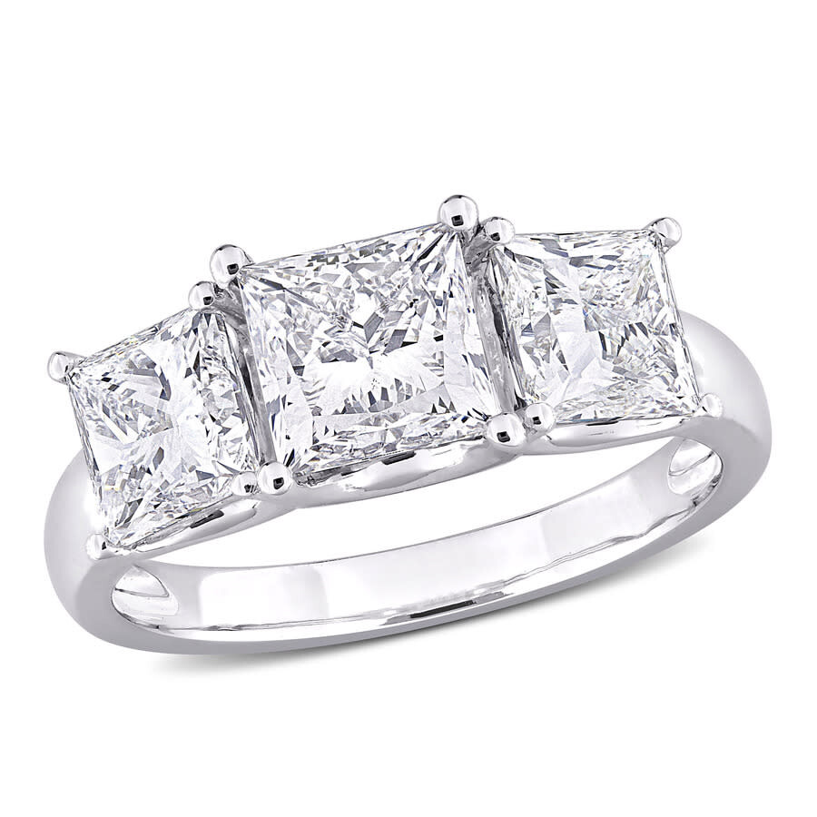 Created Forever 3 1/2ct Tw Princess-cut Lab-grown Diamond 3-stone Engagement Ring In 14k White Gold In White