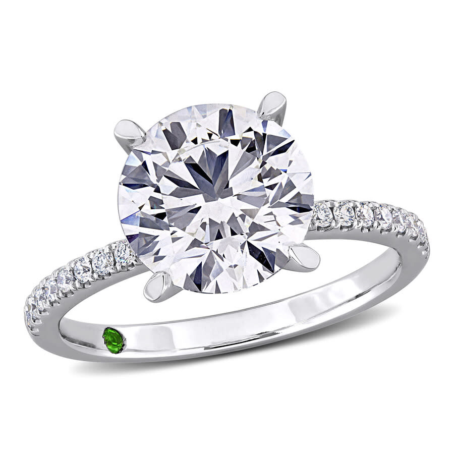 Created Forever 3 Tdw Lab-created Diamond And Tsavorite Accent Engagement Ring In 14k White Gold In White
