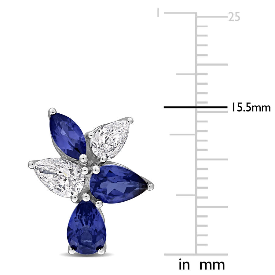 Created Forever 3 3/4ct Tgw Created Blue Sapphire And 1ct Tw Lab-grown Diamond Cluster Earrings In 1 In White