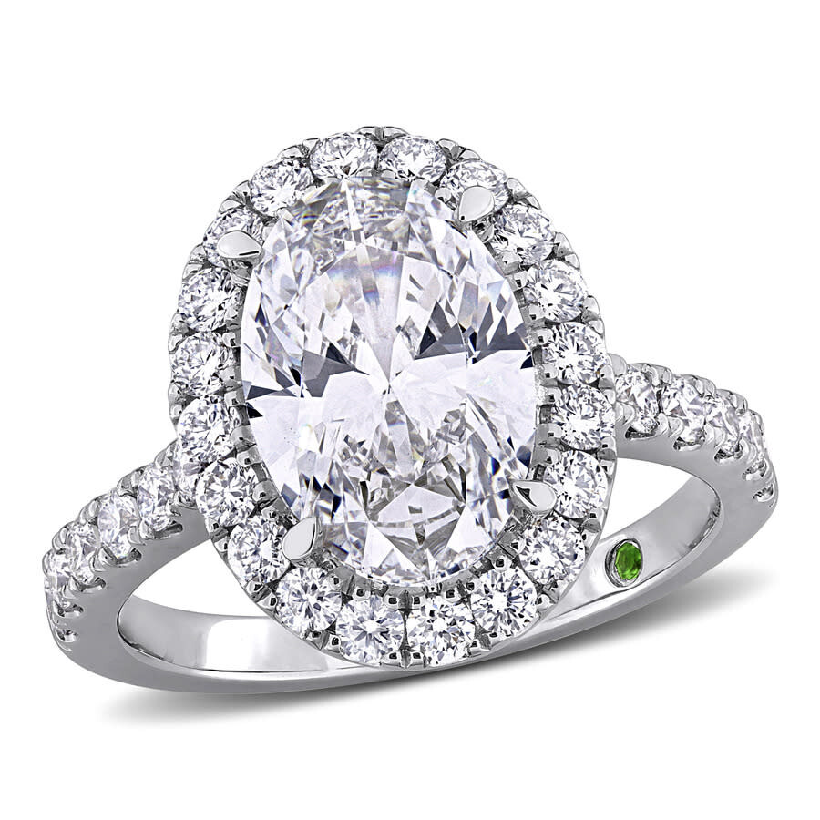 Shop Created Forever 3 7/8 Ct Tdw Oval Lab-created Diamond And Tsavorite Accent Ring In 14k White Gold