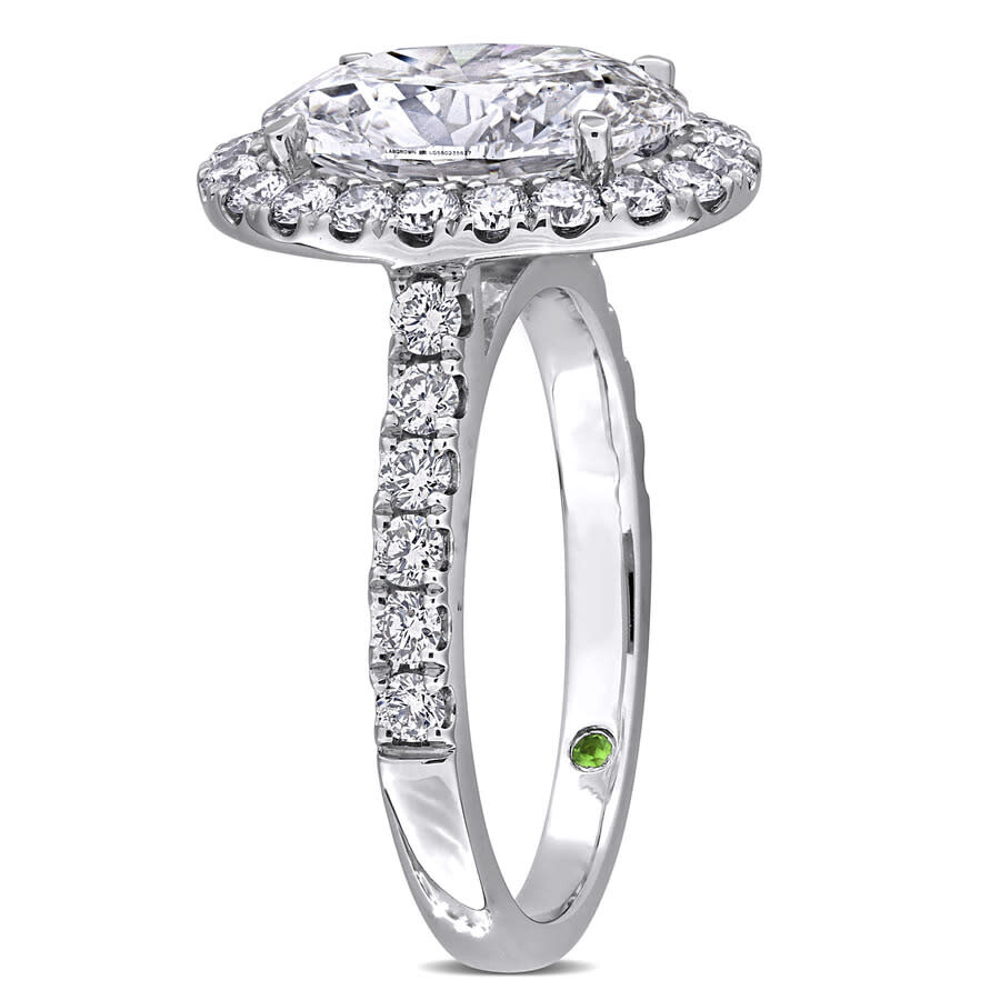 Shop Created Forever 3 7/8 Ct Tdw Oval Lab-created Diamond And Tsavorite Accent Ring In 14k White Gold